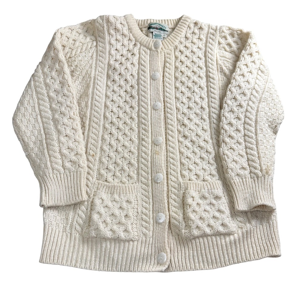 Aran Crafts Merino Wool Irish Fisherman Sweater Cardigan Women Small Cable Knit